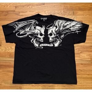 Skulls Heaven Hell Shirt Men 2XL XXL Adult Black Y2K Vintage Liquid Blue Death